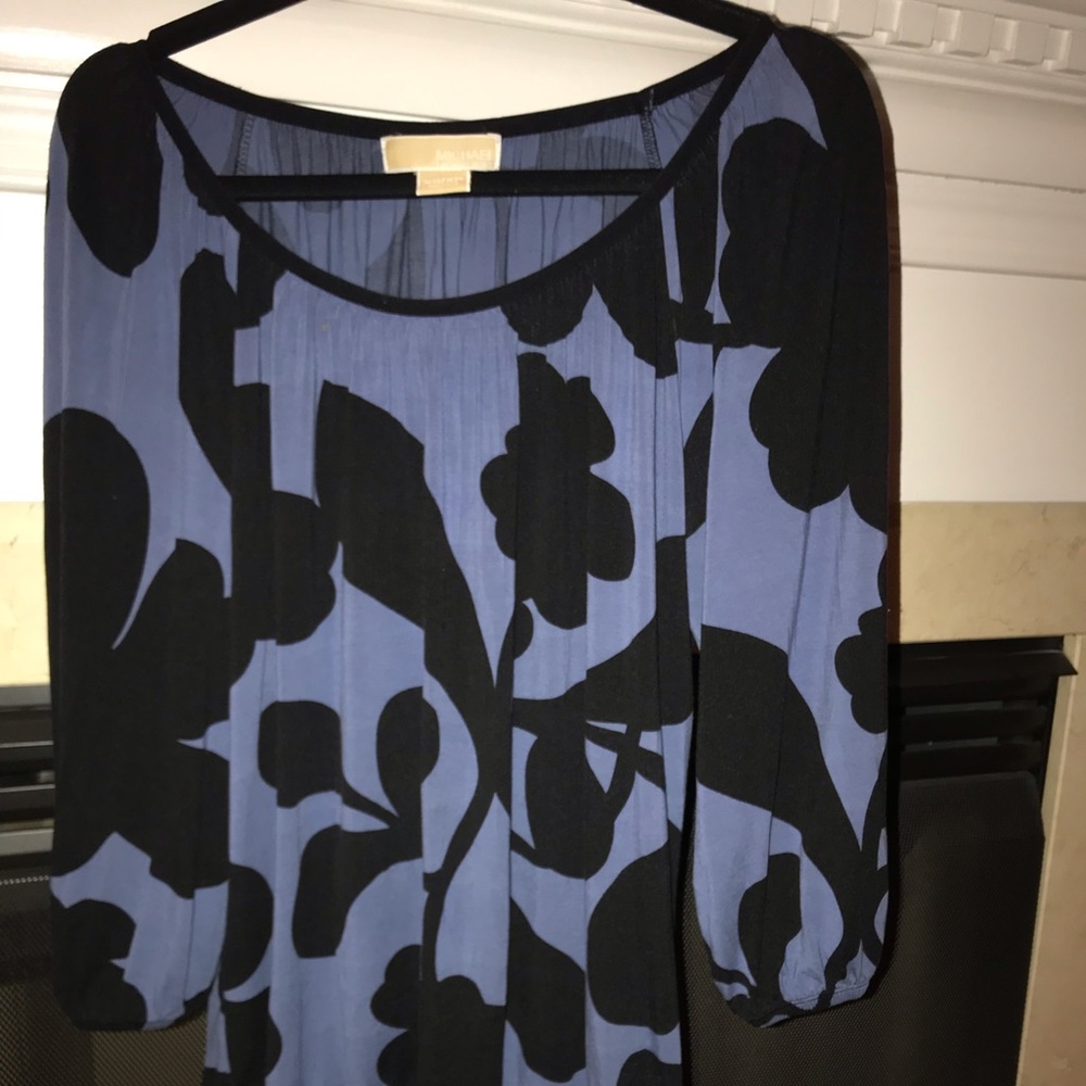 Michael Kors Blue and Black Floral Print Blouse